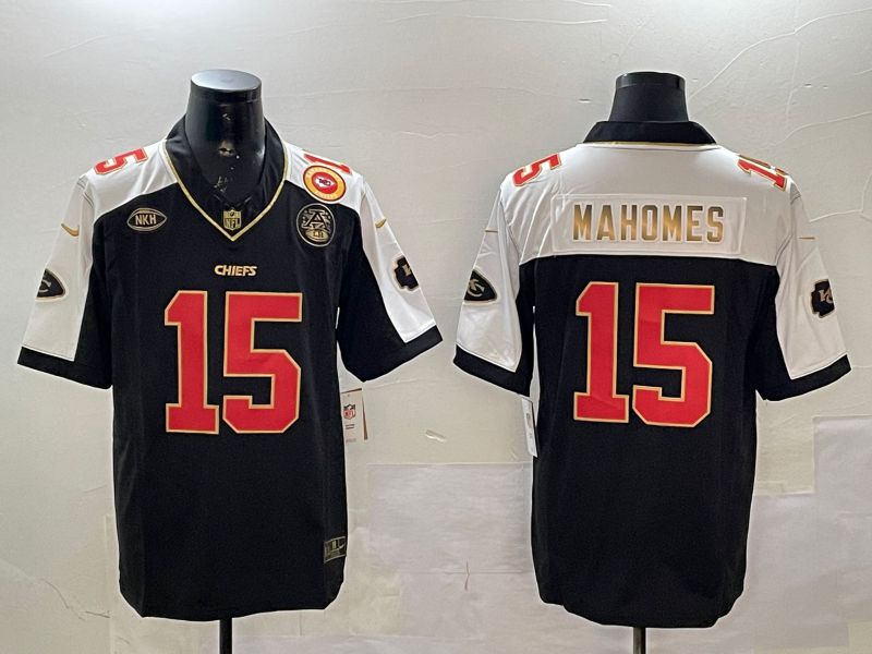 Men Kansas City Chiefs 15 Mahomes Black Thanksgiving three generations 2025 Nike Vapor Limited NFL Jersey style 2